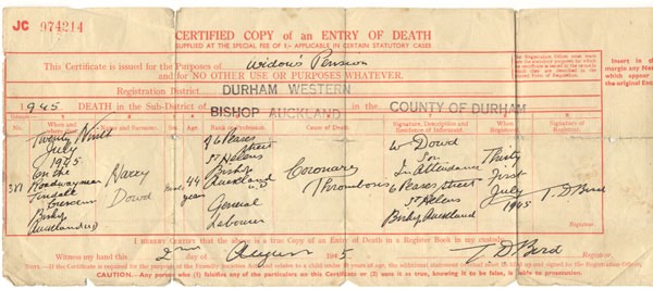 death certificate harry dow